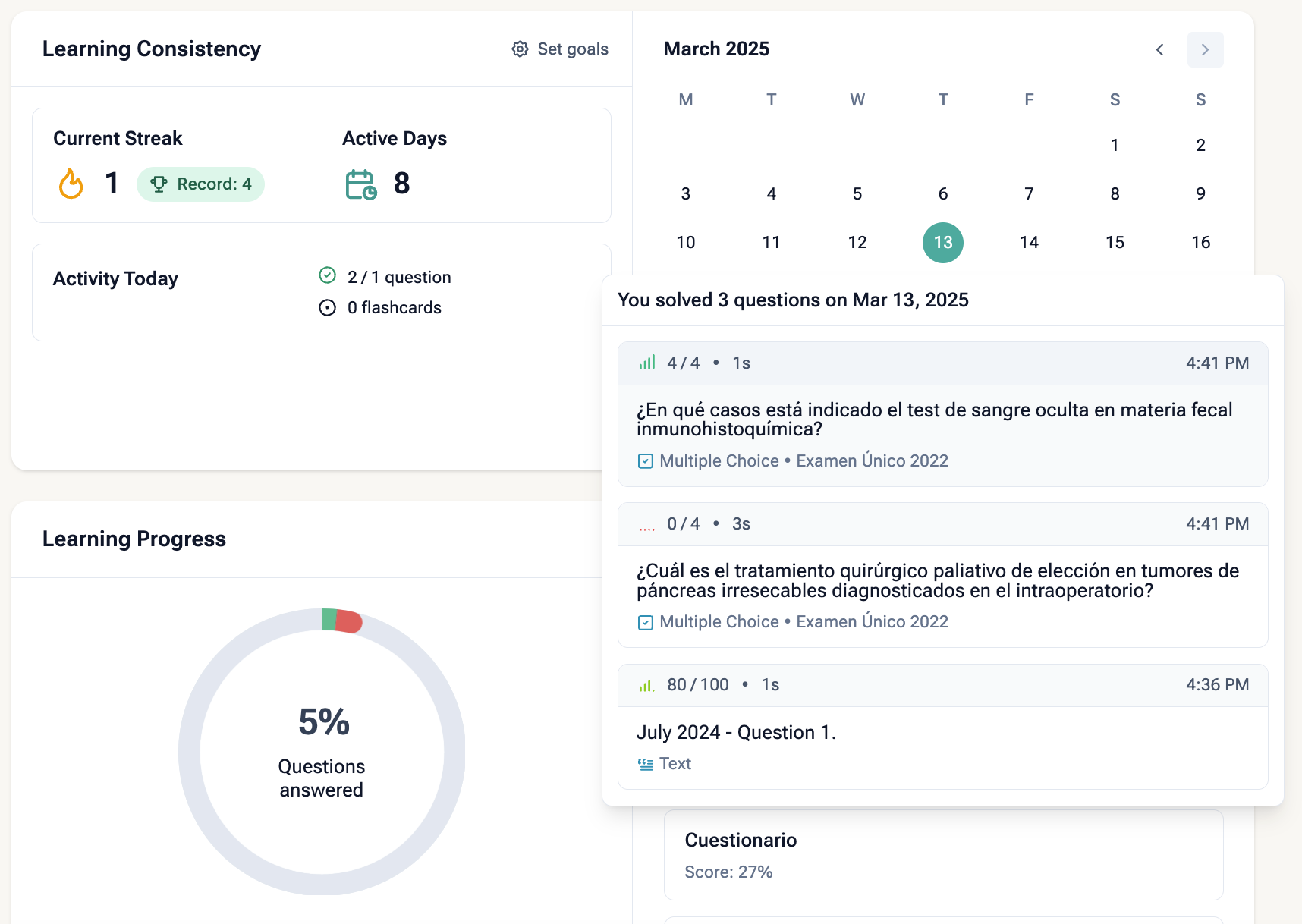 Image showing a dashboard with daily streak and learning progress