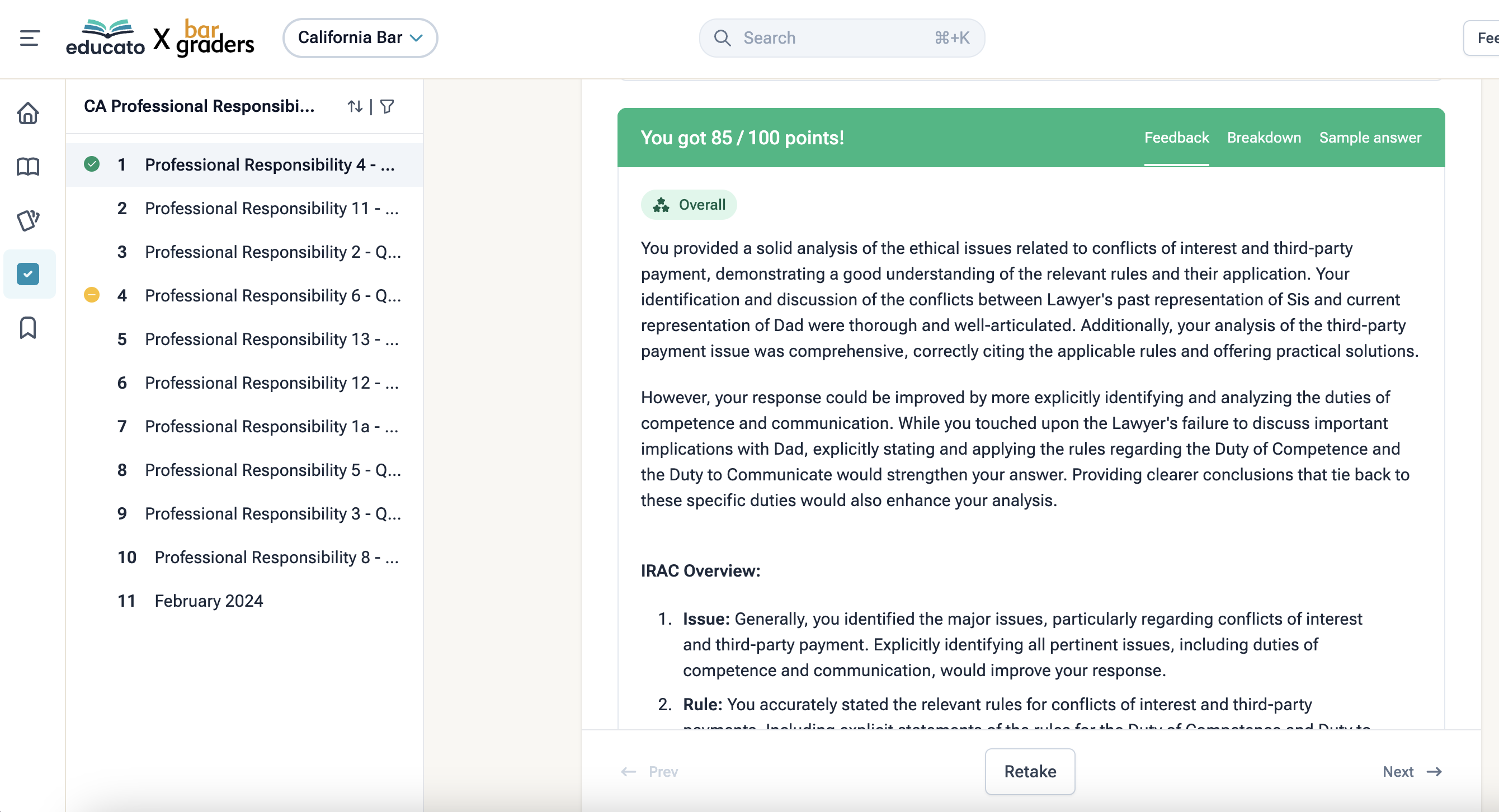 educato AI's technology platform helping students improve their bar essay scores